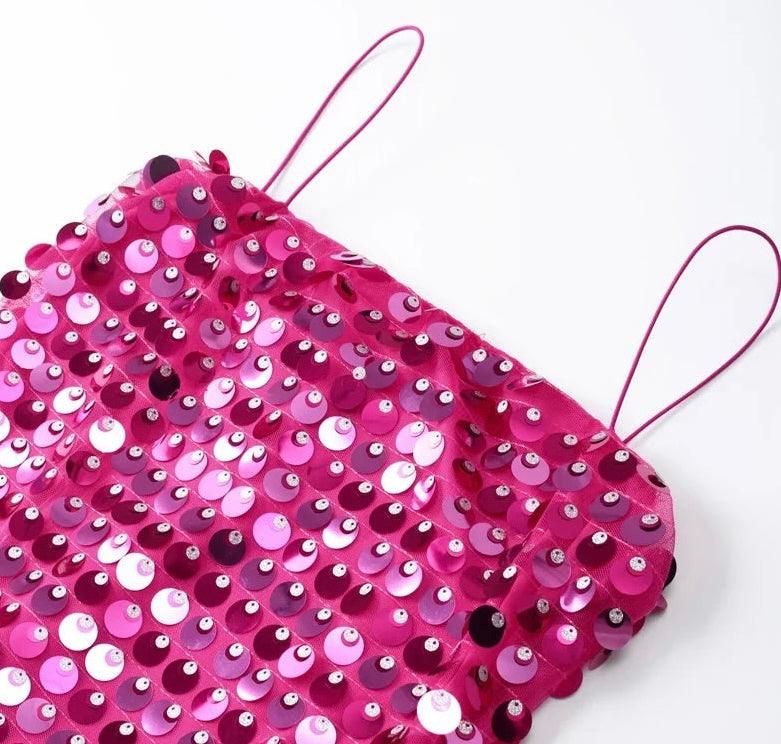 Schimmerndes Pailletten Midikleid in Fuchsia mit Reißverschluss - Sorentis