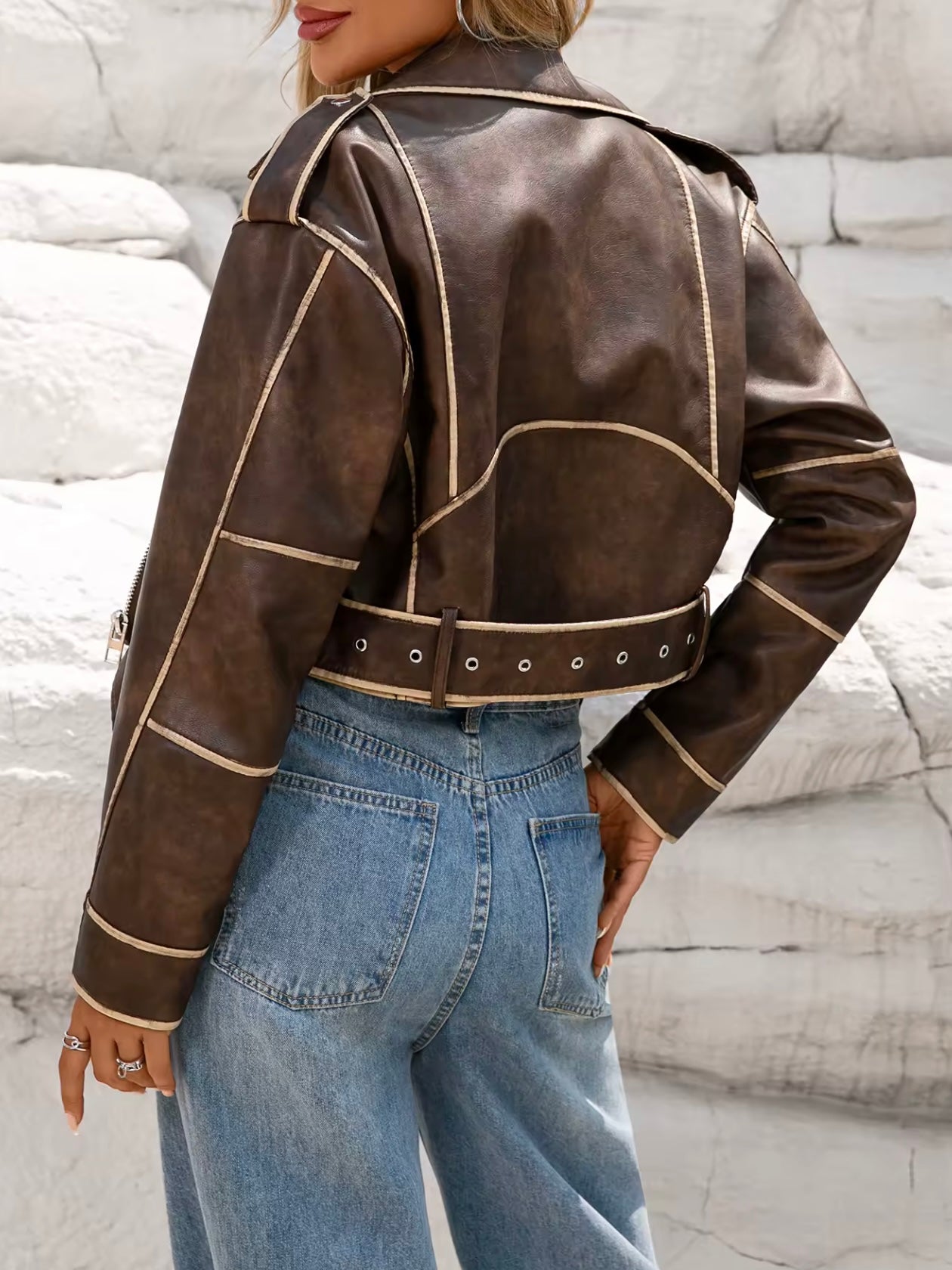Cropped Lederjacke im Retro-Stil