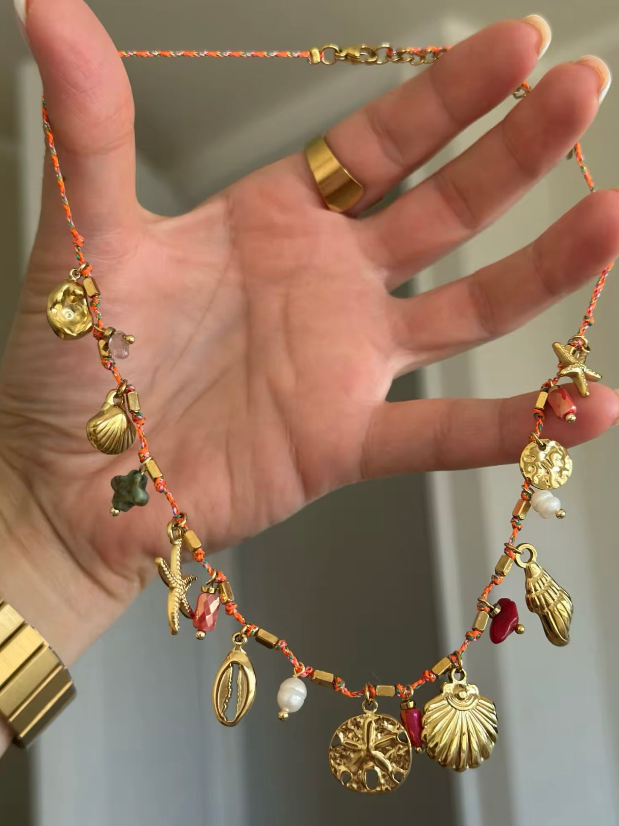 Handgemachte Edelstahl Charme-Kette – mit Kristallen, Natursteinen & Perlen