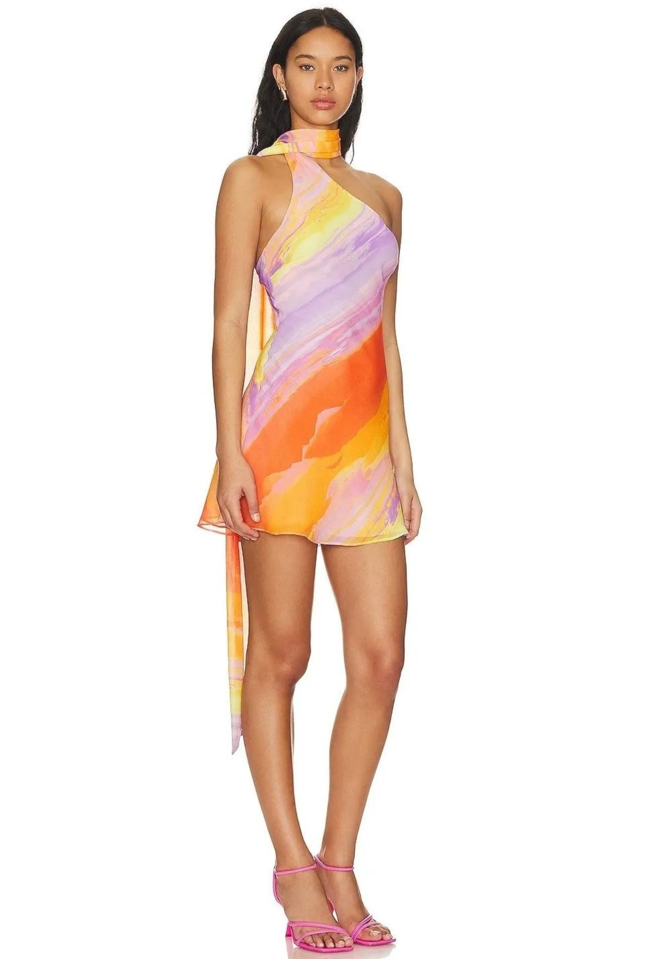 Asymmetrisches One-Shoulder Kleid mit Farbverlauf und Rückenschnürung - Sorentis