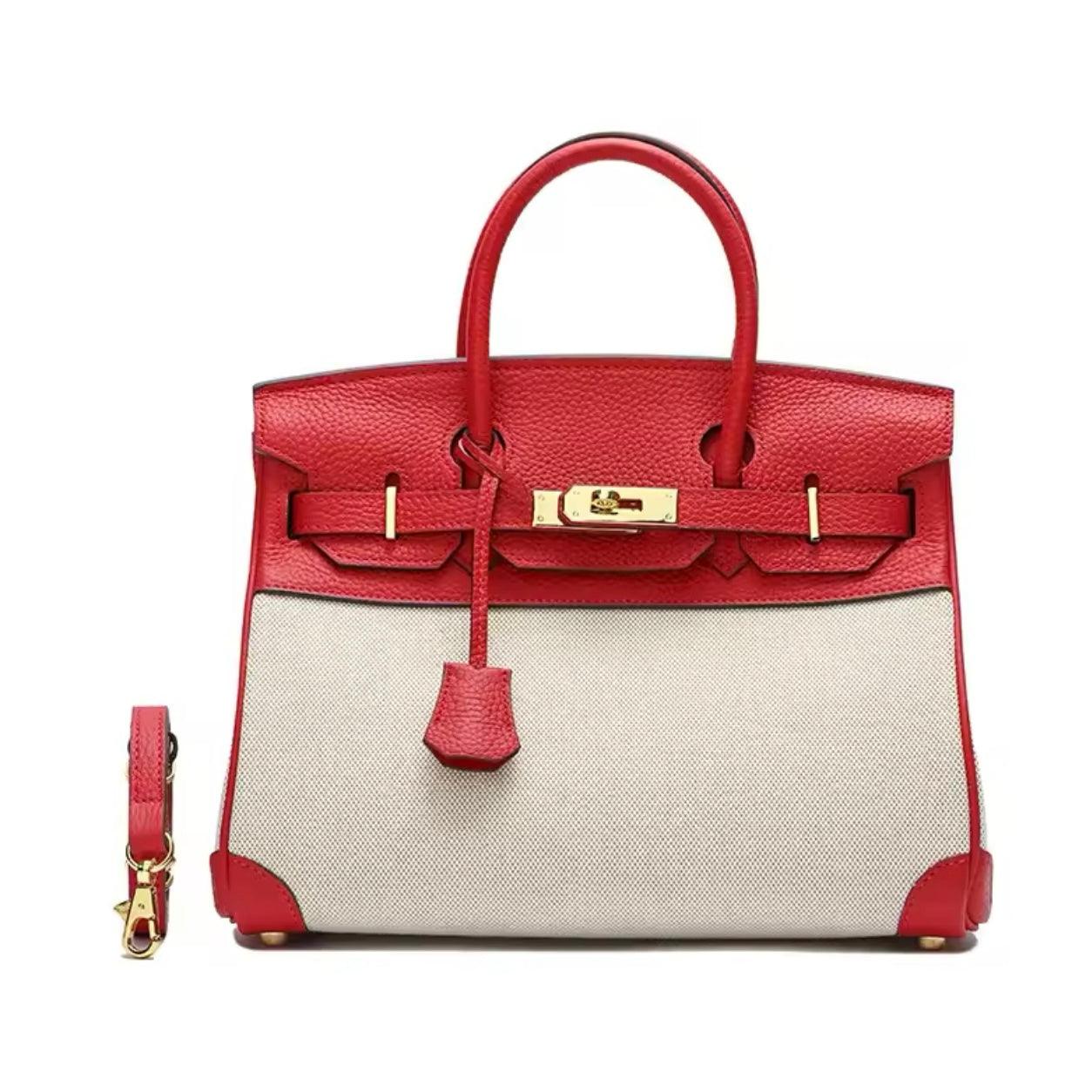 Hermé Noble-Echtleder combi canvas Handtasche 30cm - Sorentis