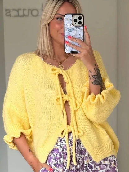 Strick-Cardigan mit Bindeschleifen