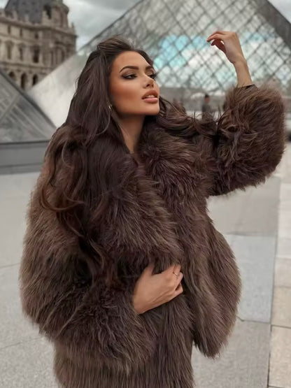 Dunkelbraune Kunstpelzjacke