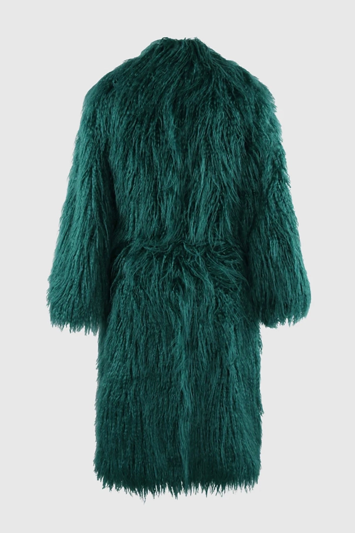 Mongolischer Faux-Fur Maxi Mantel mit Gürtel