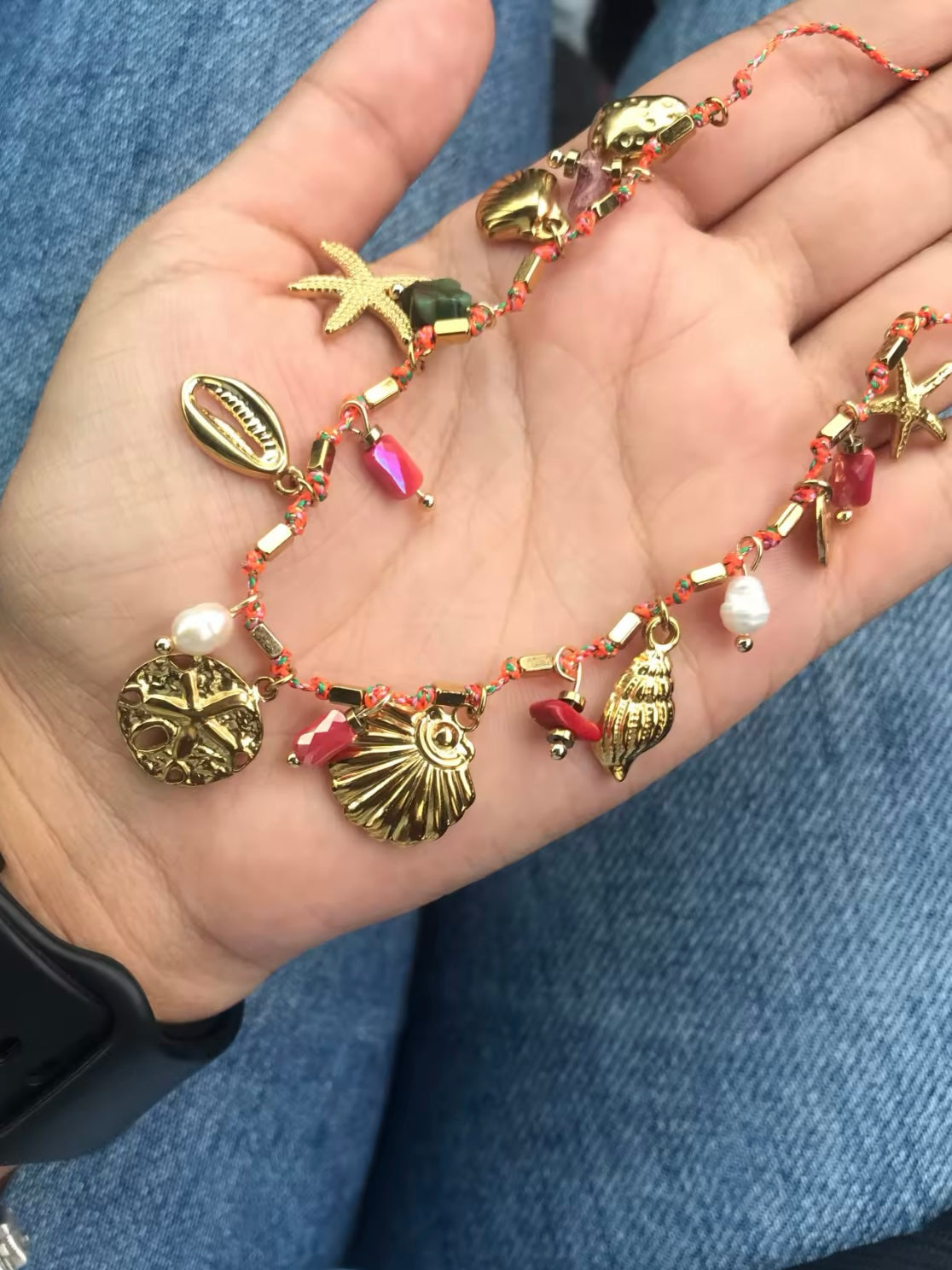 Handgemachte Edelstahl Charme-Kette – mit Kristallen, Natursteinen & Perlen