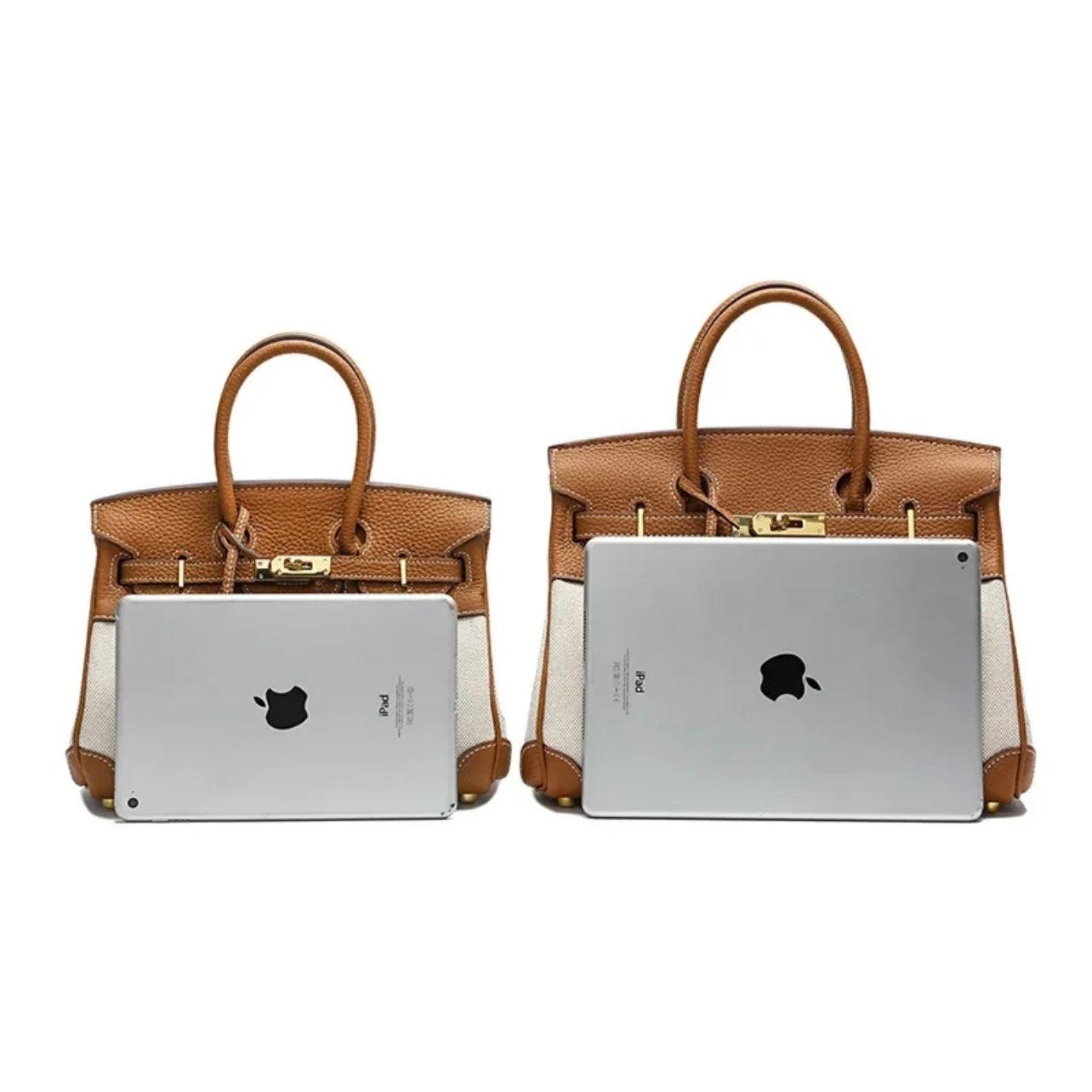 Hermé Noble-Echtleder combi canvas Handtasche 30cm - Sorentis
