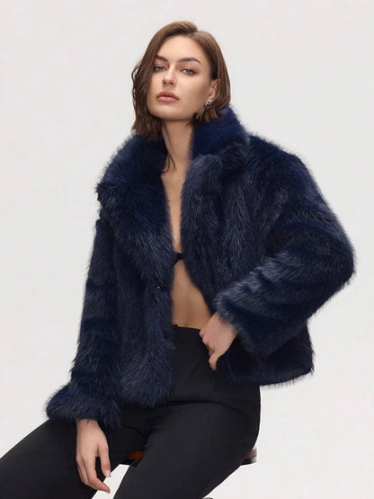 Fellimitat Jacke in Dunkelblau