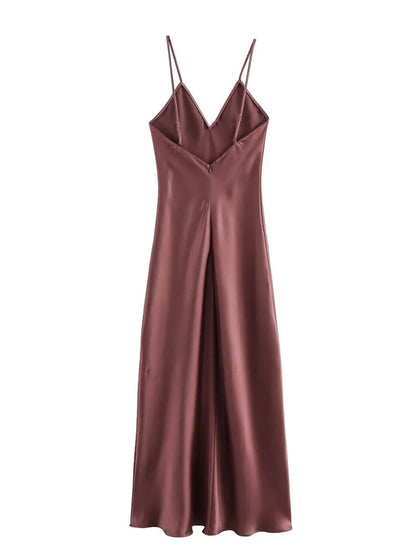 Spaghettiträger Satin Maxi-Kleid