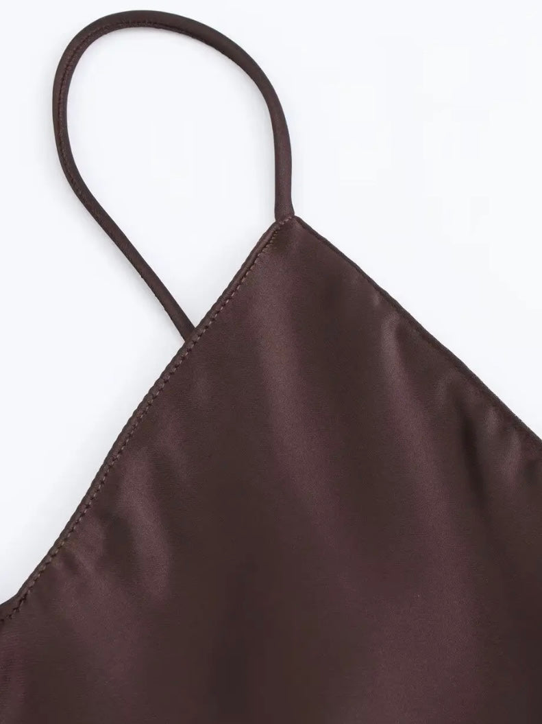 Spaghettiträger Satin Maxi-Kleid
