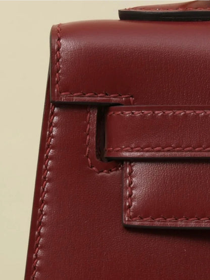 100% Echtleder Box-Klassiker-Handtasche in Dunkelrot