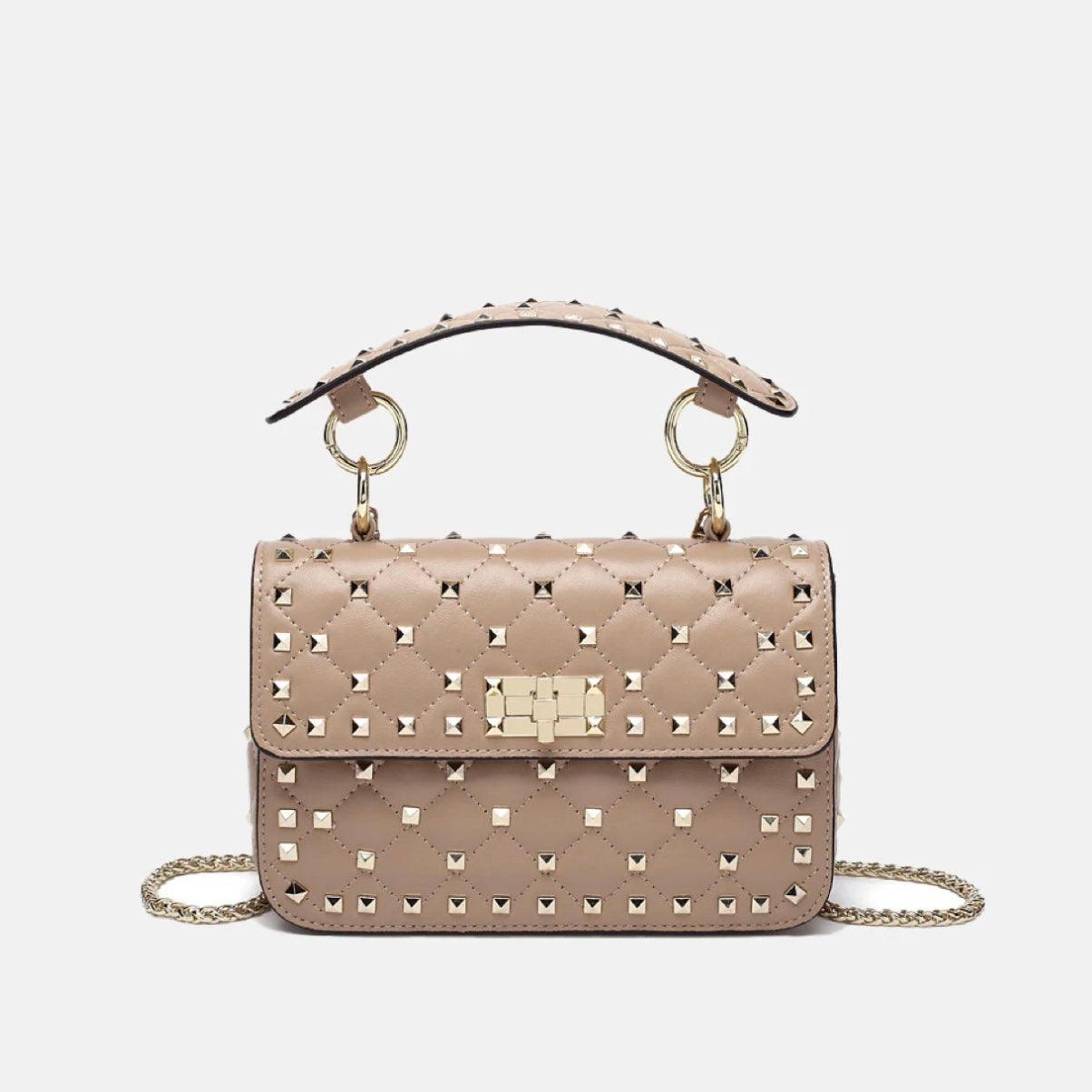 Echtleder Nietenverzierte Handtasche mit Steppprägung - Sorentis