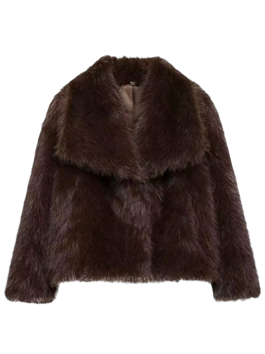 Dunkelbraune Kunstpelzjacke