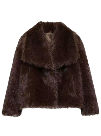 Dunkelbraune Kunstpelzjacke