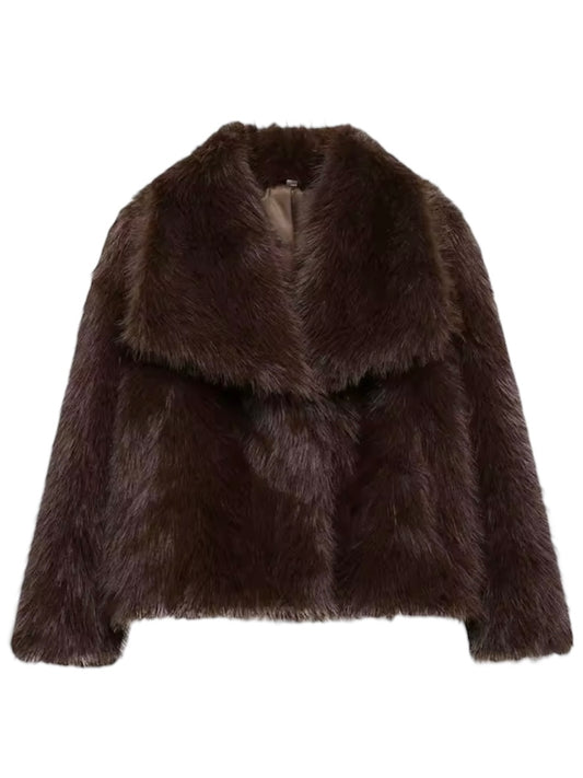 Dunkelbraune Kunstpelzjacke