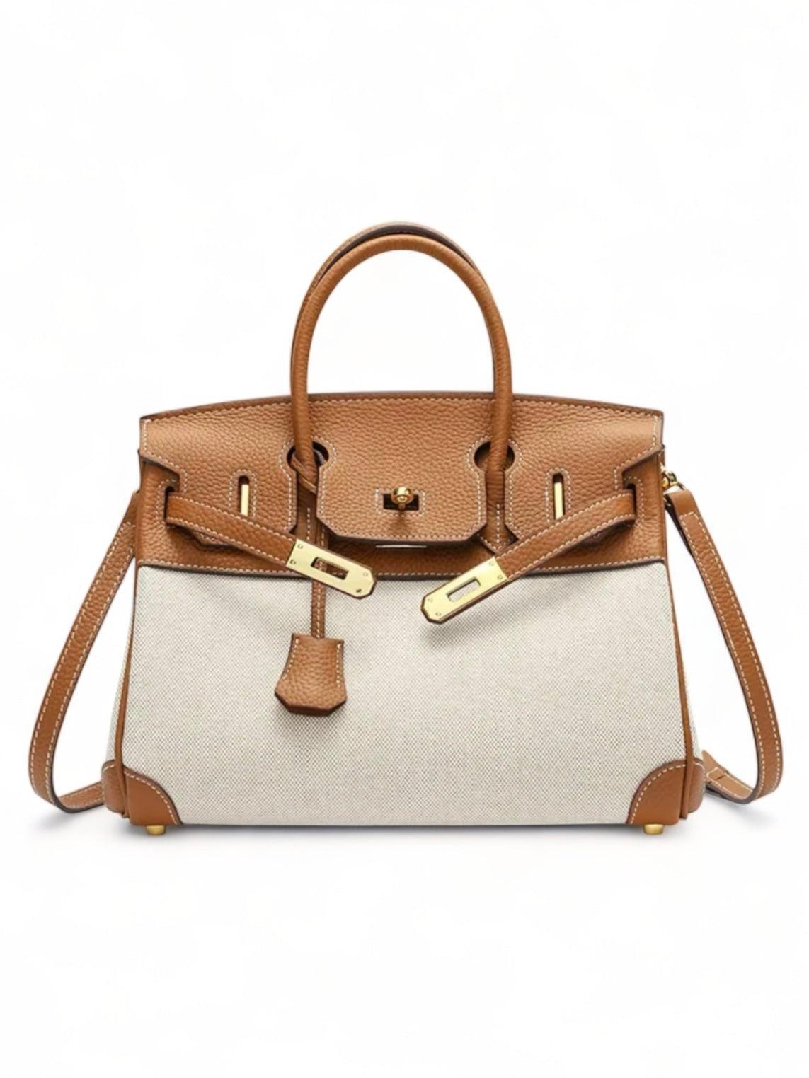 Hermé Noble-Echtleder combi canvas Handtasche 30cm - Sorentis