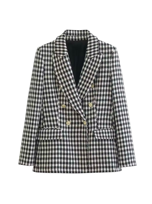 Tweed Blazer mit Hahnentrittmuster