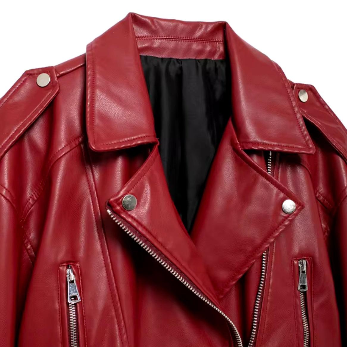 Bikerjacke mit Gürtel in auffälligem Rot - Sorentis