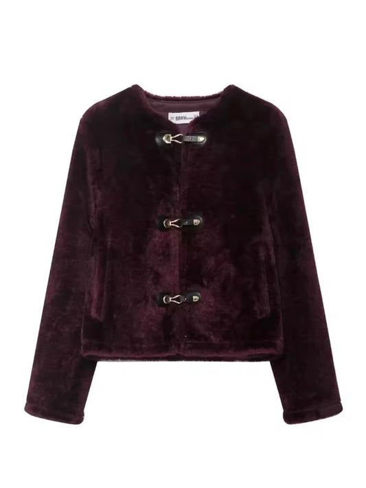 Kurzmantel mit Hakenverschluss – in Bordeauxrot, Schwarz und Beige