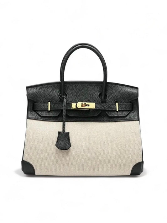 Hermé Noble-Echtleder combi canvas Handtasche 30cm - Sorentis