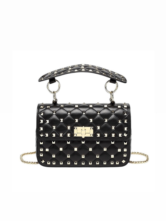 Echtleder Nietenverzierte Handtasche mit Steppprägung