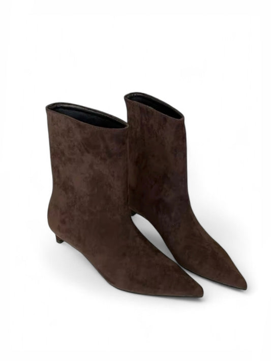 Stiefeletten in Eco-Wildleder mit spitzem Absatz