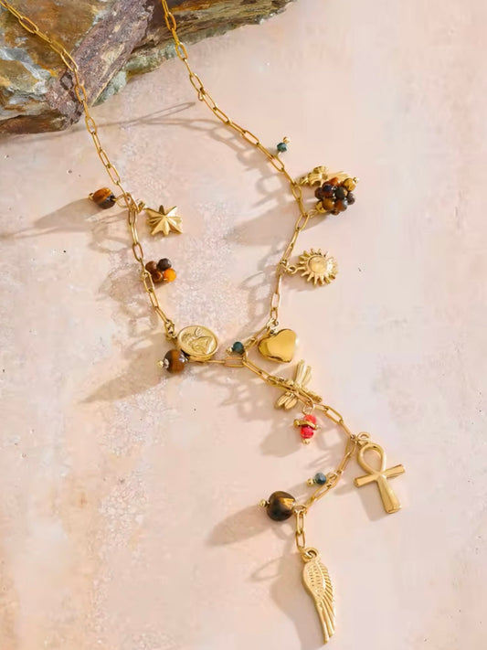 Edelstahl Charme Kette mit Tigereye Naturstein