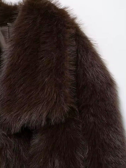 Dunkelbraune Kunstpelzjacke