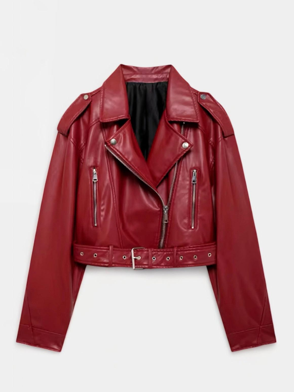 Bikerjacke mit Gürtel in auffälligem Rot - Sorentis