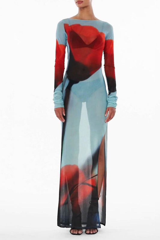 Fließendes langarm Mesh-Strandkleid mit abstraktem Design - Sorentis