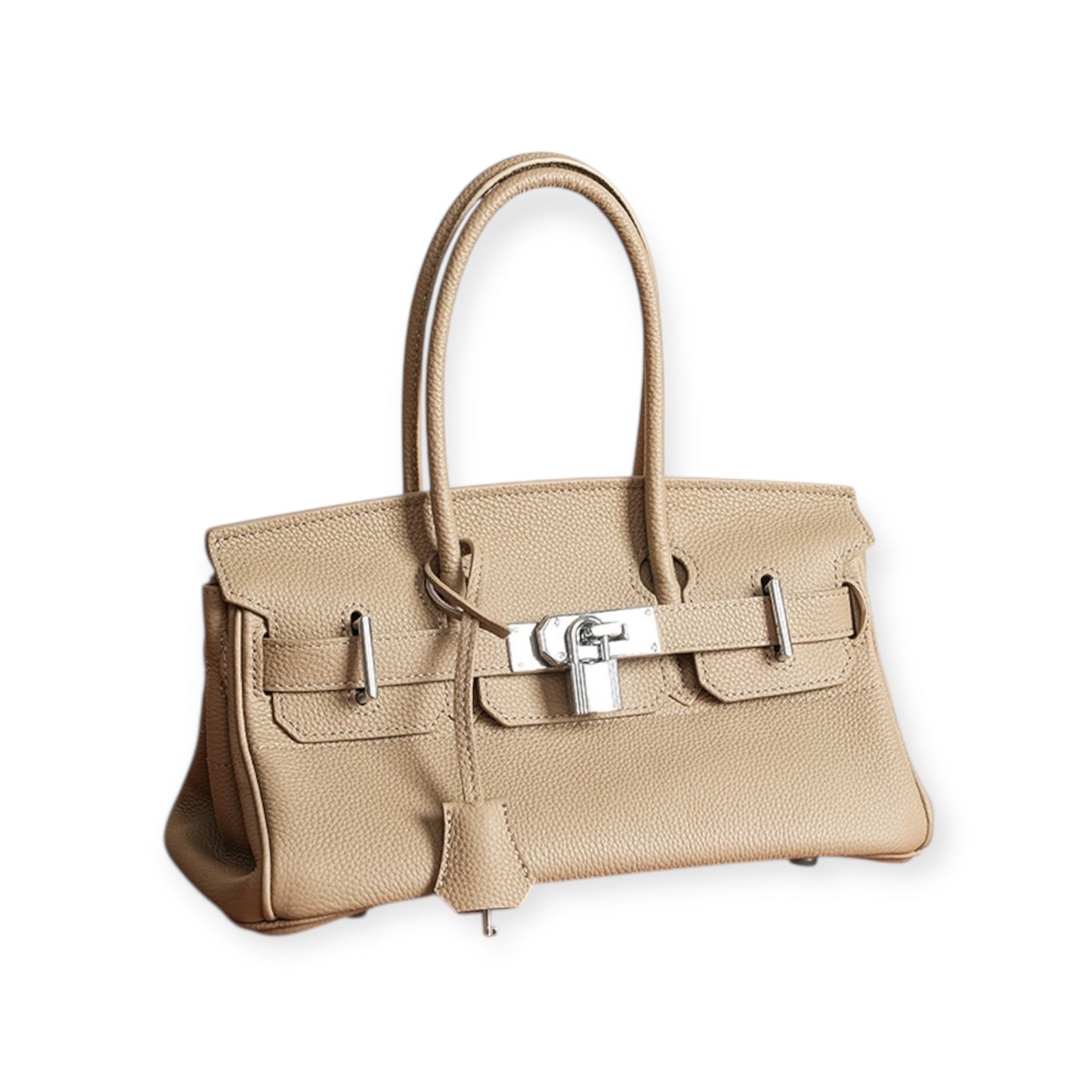 Echtleder Handtasche mit Silber Verschluss 30cm