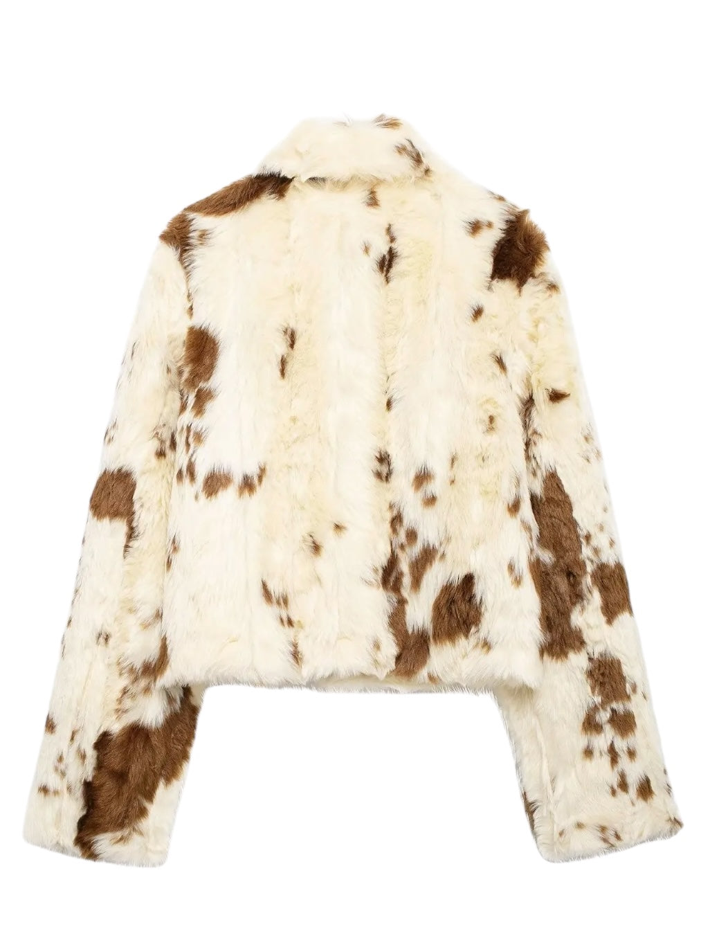 Kurze Kunstfelljacke mit Animalprint und Reißverschluss