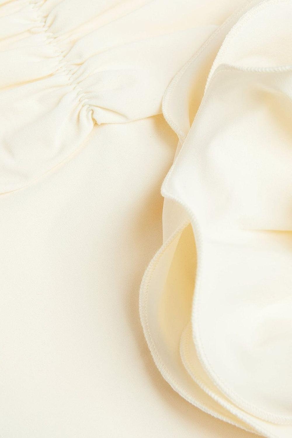 Cremefarbener Blumen-Bikini mit Halterneck-Top und Raffungen - Sorentis