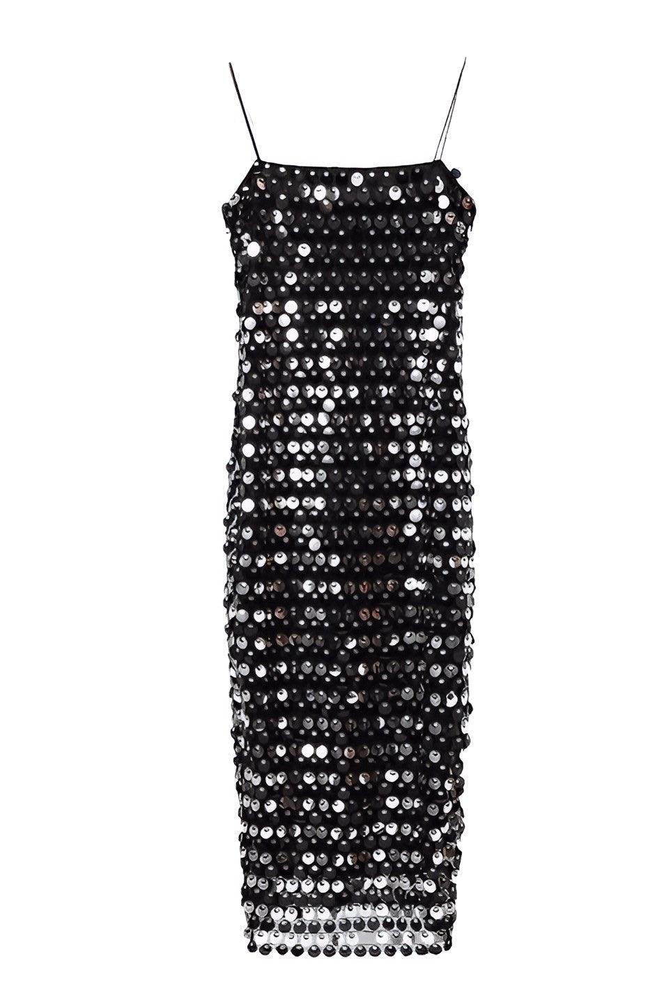 Elegantes Schwarzes Pailletten-Kleid mit Spaghettiträgern - Sorentis