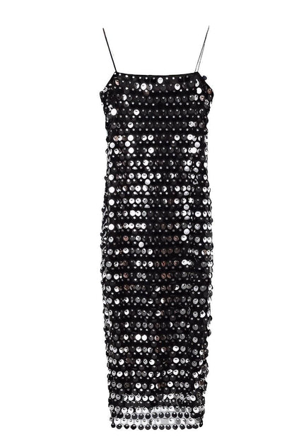 Elegantes Schwarzes Pailletten-Kleid mit Spaghettiträgern - Sorentis