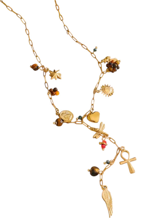 Edelstahl Charme Kette mit Tigereye Naturstein