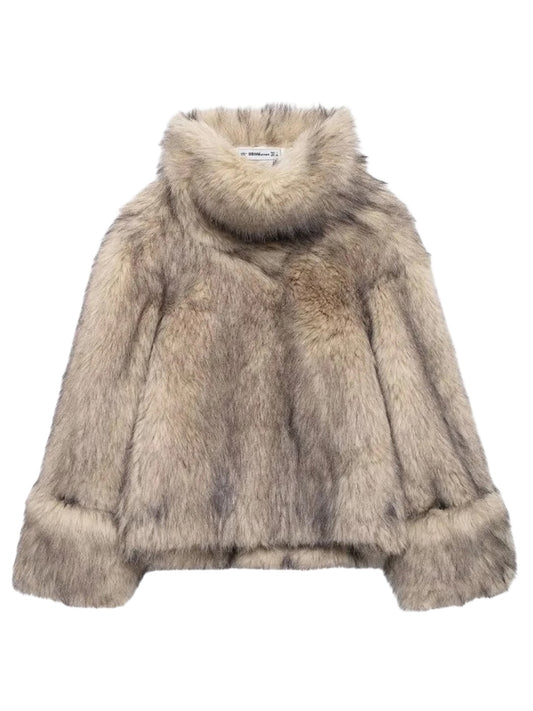 Fauxfur Cardigan hochgeschlossene Kunstpelz Jacke