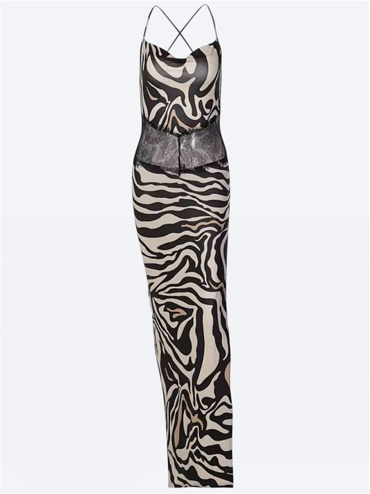 Cocktailkleid mit Spitzeneinsatz und Animalprint
