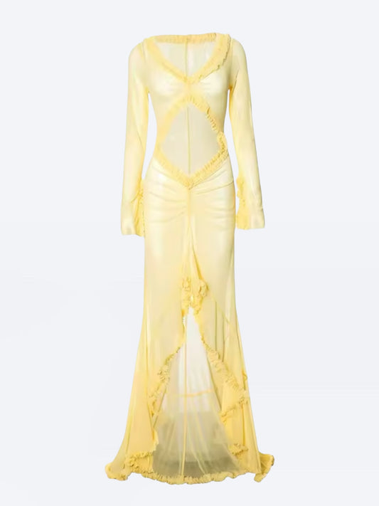 Fliesendes Meshkleid mit Rüschen-Saum