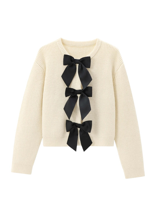 Strick Cardigan mit Kontrast Schleifen