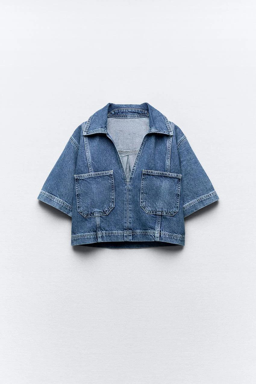 Zweiteiliges Denim Outfit mit Kurzarmjacke und Hosenrock - Sorentis