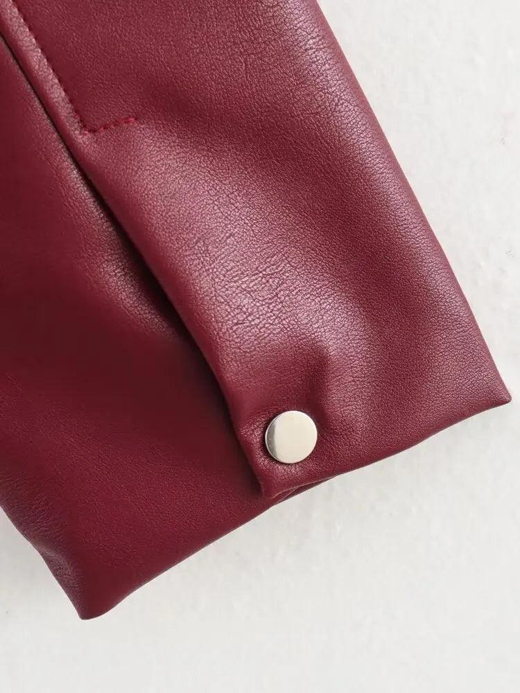 Burgundy Trendsetter Kunstlederjacke mit ausgestelltem Kragen - Sorentis