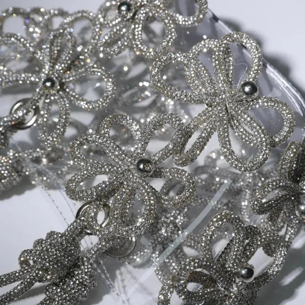 Glitzernde transparente Handtasche mit Strassblumen und Innentasche - Sorentis