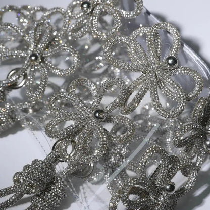 Glitzernde transparente Handtasche mit Strassblumen und Innentasche - Sorentis