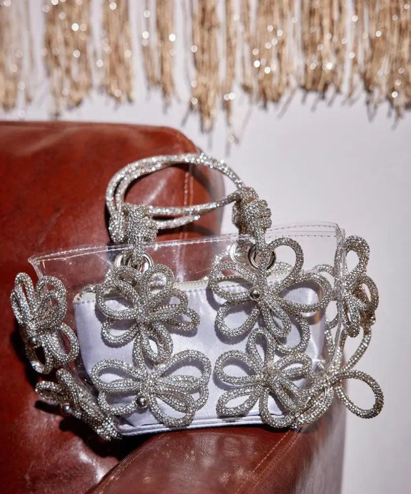 Glitzernde transparente Handtasche mit Strassblumen und Innentasche - Sorentis