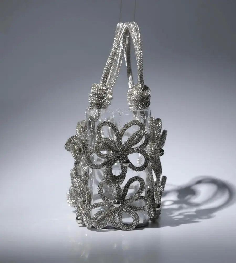 Glitzernde transparente Handtasche mit Strassblumen und Innentasche - Sorentis