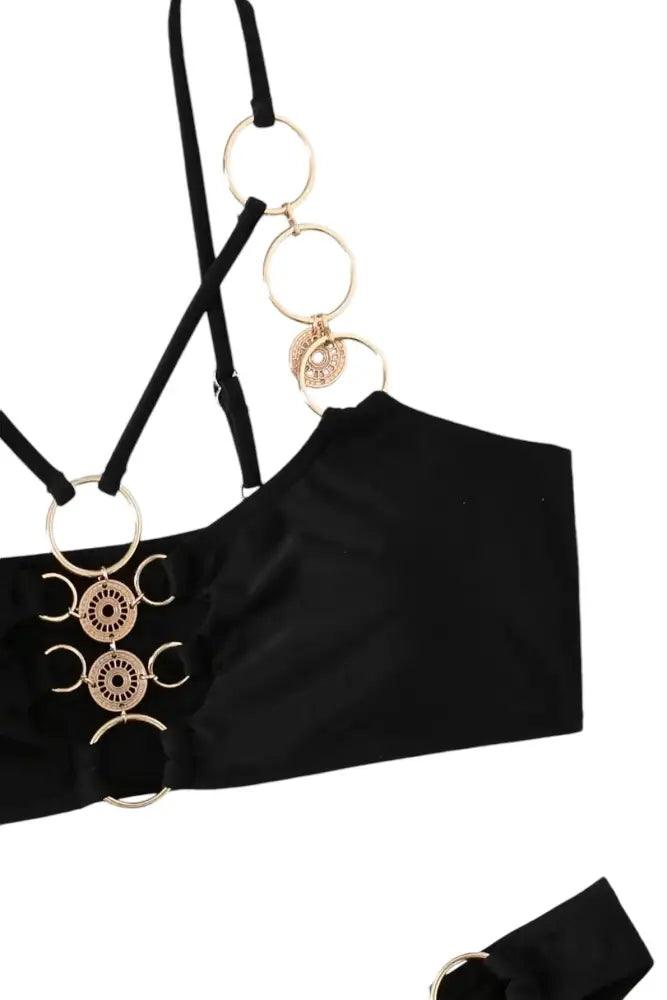 Ibiza Luxe Bikini Noir - Schwarzer Bikini mit Goldringen - Sorentis