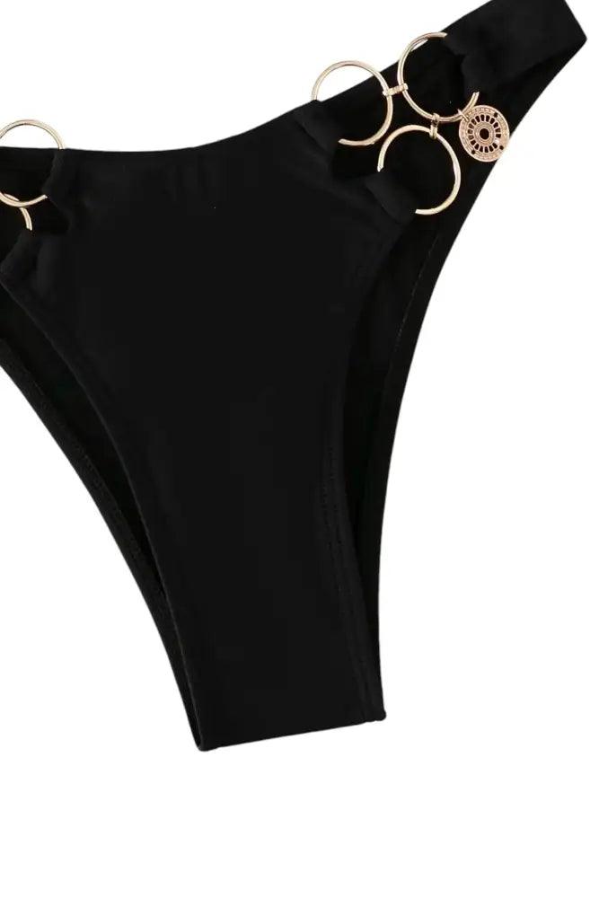 Ibiza Luxe Bikini Noir - Schwarzer Bikini mit Goldringen - Sorentis